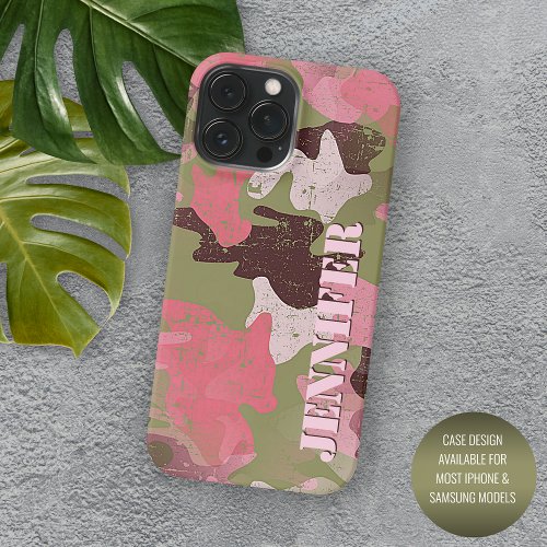  Olive Green Pink Khaki Brown Camo Art Pattern iPhone 15 Pro Max Case