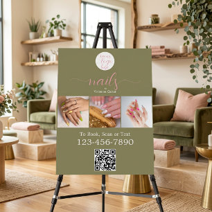 Olive Green Pink Logo QR Code Photo Nail Salon Foam Board