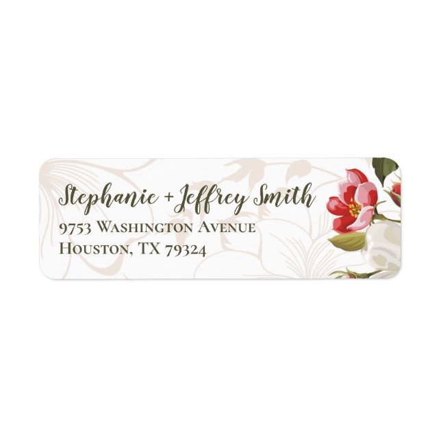 Olive Green + Pink Magnolia Floral Address Label (Front)