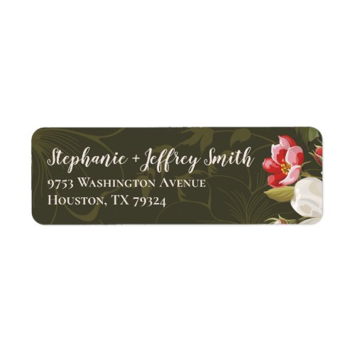 Olive Green  Pink Magnolia Floral Address Label