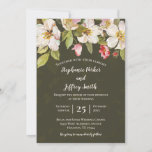Olive Green + Pink Magnolia Floral Wedding Invite