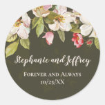 Olive Green + Pink Magnolia Floral Wedding Label