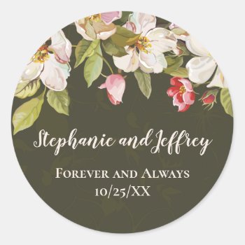 Olive Green   Pink Magnolia Floral Wedding Label by Jamene at Zazzle