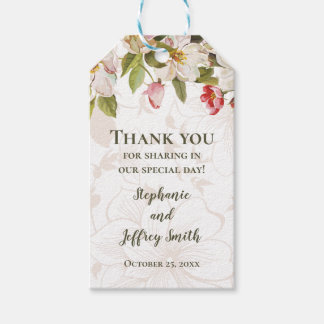 Olive Green Pink Magnolia Flowers Wedding Favor Gift Tags