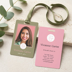 Olive Green Pink Script Logo Photo Nail Salon Badge
