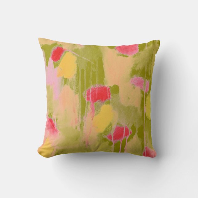 Olive Green Pink Yellow Abstract Art Throw Pillow (Front)