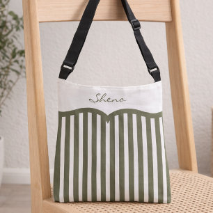 Olive Green Pinstriped Monogram Crossbody Bag