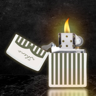 Olive Green Pinstriped Monogram Zippo Lighter