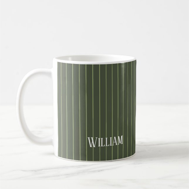 Olive green pinstripes coffee mug (Left)