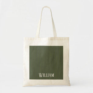 Olive green pinstripes tote bag