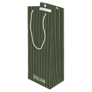 Olive green pinstripes wine gift bag