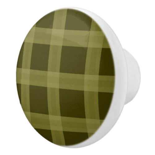 Olive Green Plaid Ceramic Knob