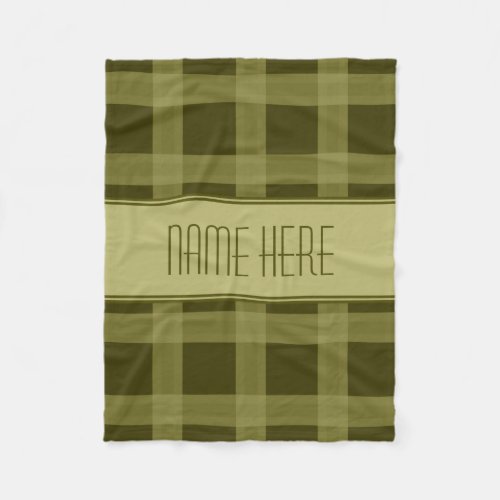 Olive Green Plaid   Custom Name Fleece Blanket