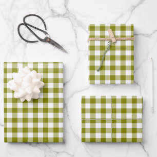 Olive Green Plaid Gingham Wrapping Paper Sheets