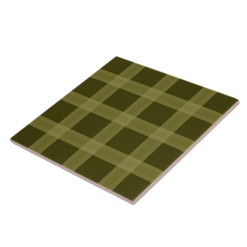 Olive Green Plaid Pattern Ceramic Tile