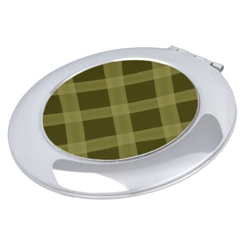 Olive Green Plaid Pattern Compact Mirror