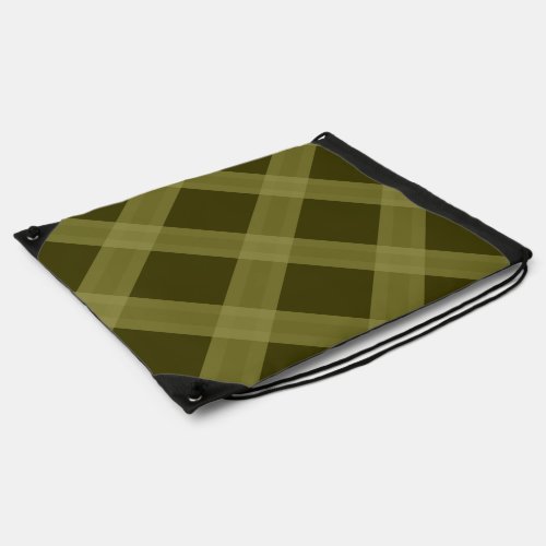 Olive Green Plaid Pattern Drawstring Bag