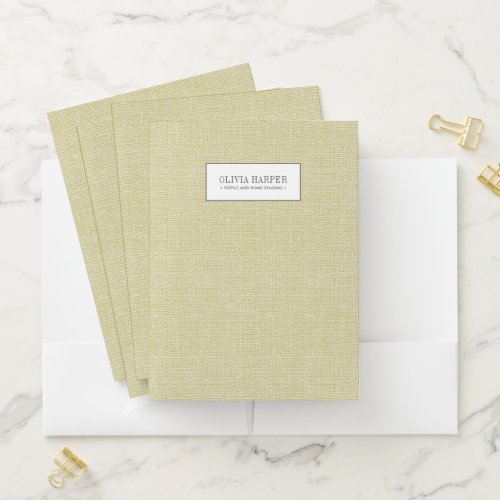 Olive Green Plain Elegant Linen Look Monogram    Pocket Folder