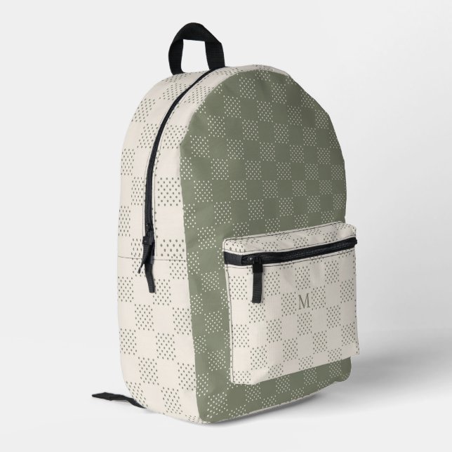 Olive Green Polka-Dot Printed Backpack (Back Corner Left)