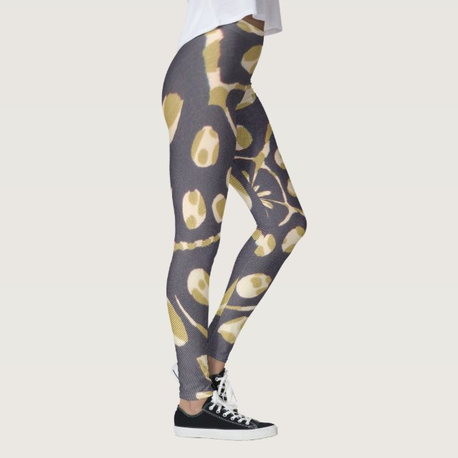 Olive Green Polka Dot Radial Pattern Art Print Leggings (Right)