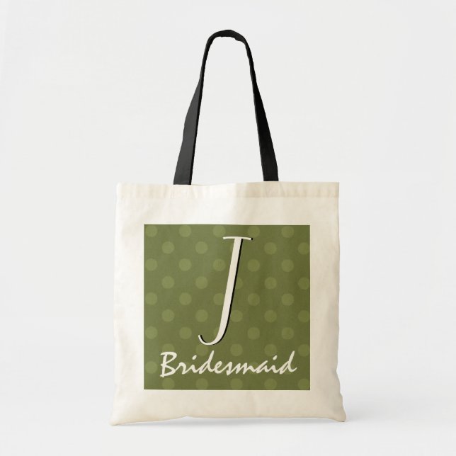 Olive Green Polka Dots Monogram Bridesmaid Tote Bag (Front)