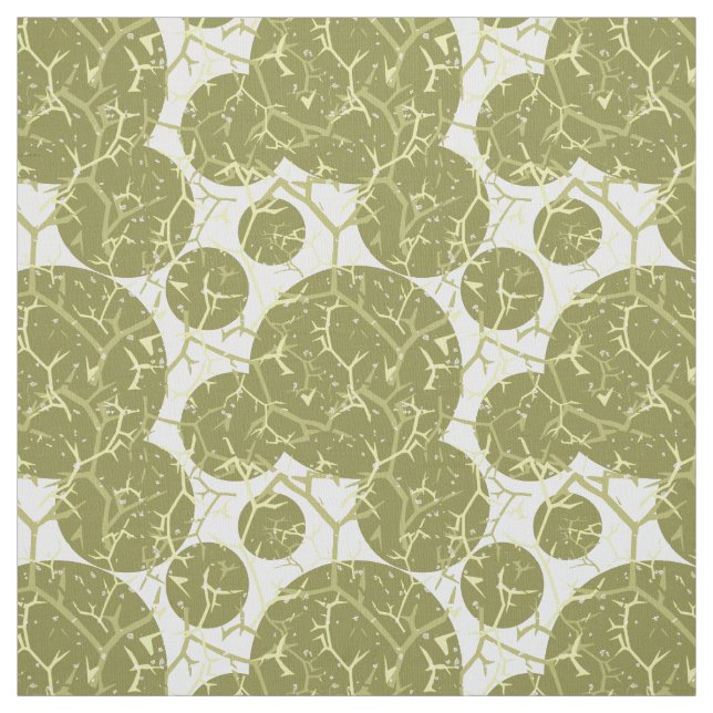 Olive Green Prickly Cactus Pattern Fabric (Swatch)