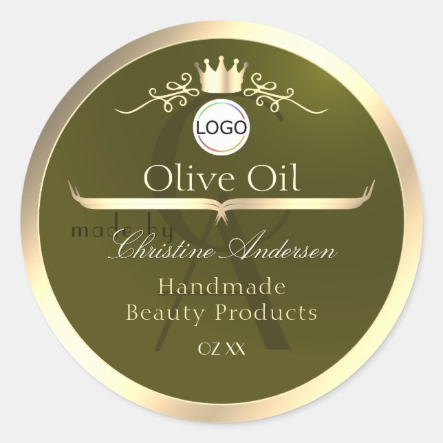 Olive Green Product Label Gold Frame Logo Monogram (Front)