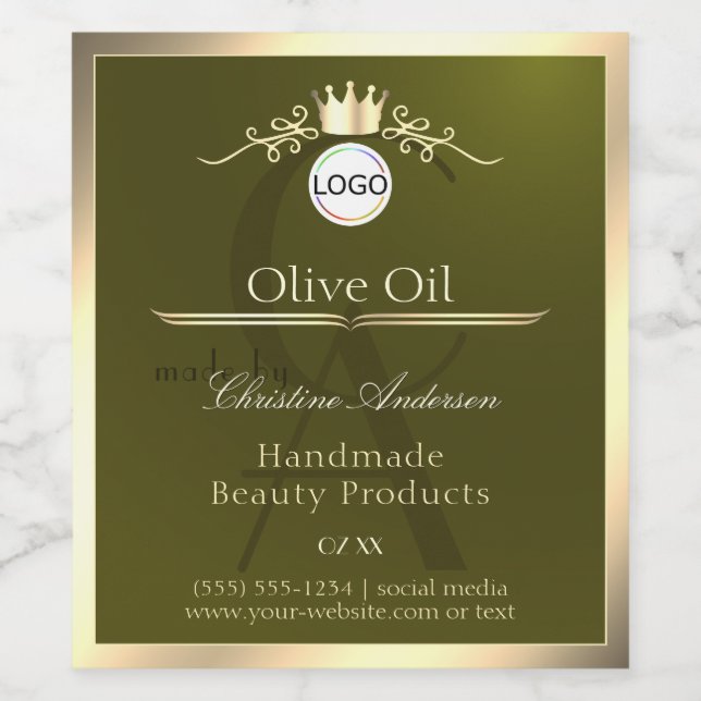 Olive Green Product Label Gold Frame Logo Monogram (Single Label)