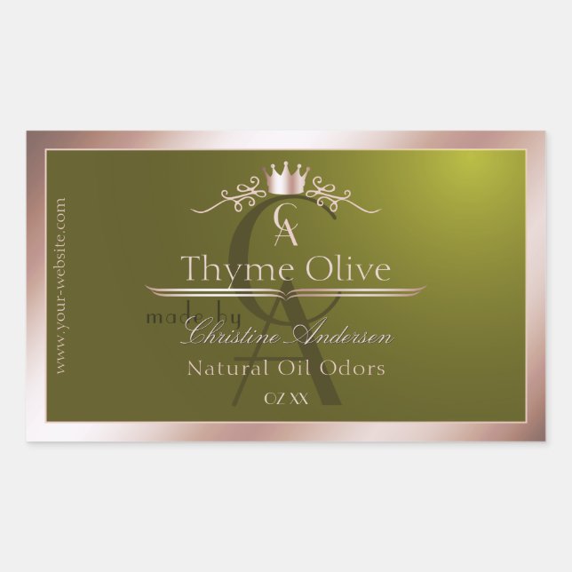 Olive Green Product Label Rose Gold Frame Monogram (Front)