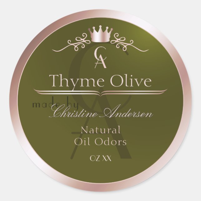 Olive Green Product Label Rose Gold Frame Monogram (Front)