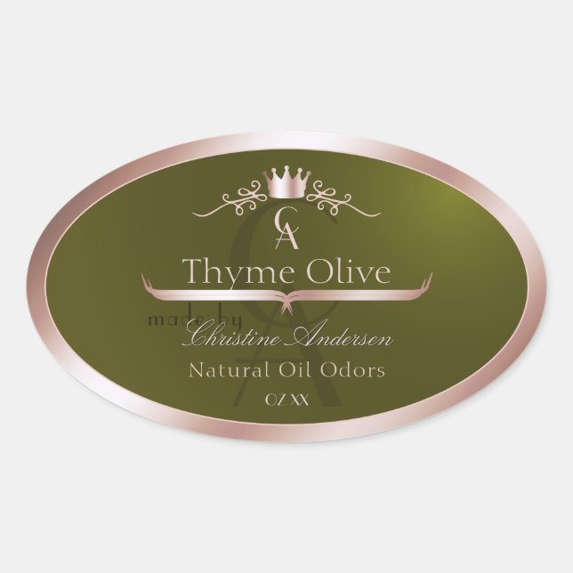 Olive Green Product Label Rose Gold Frame Monogram (Front)
