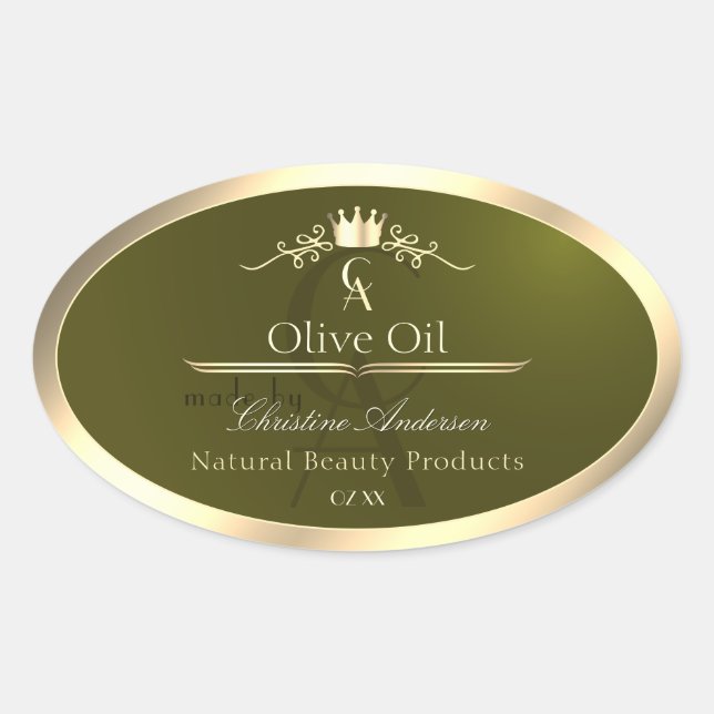 Olive Green Product Label with Gold Frame Monogram (Front)