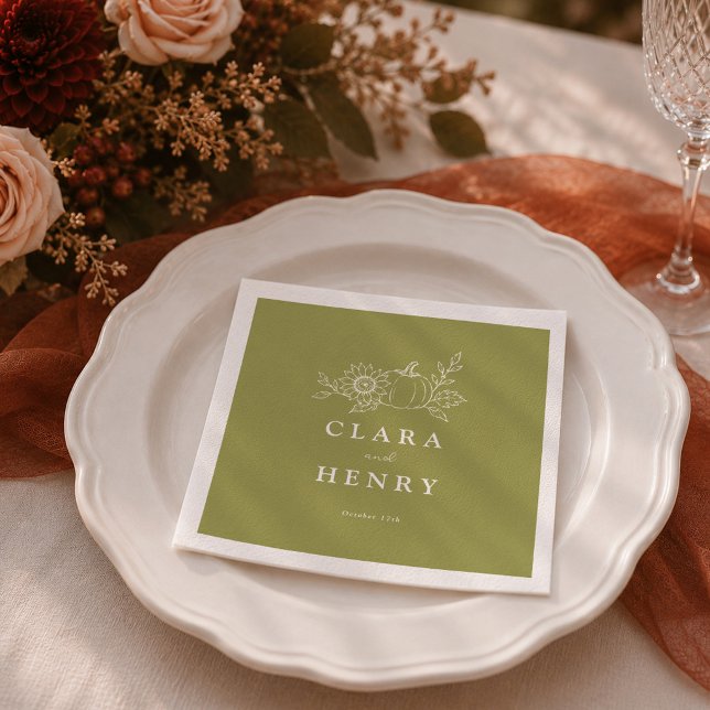 Olive Green Pumpkin Fall Wedding Napkins (Creator Uploaded)