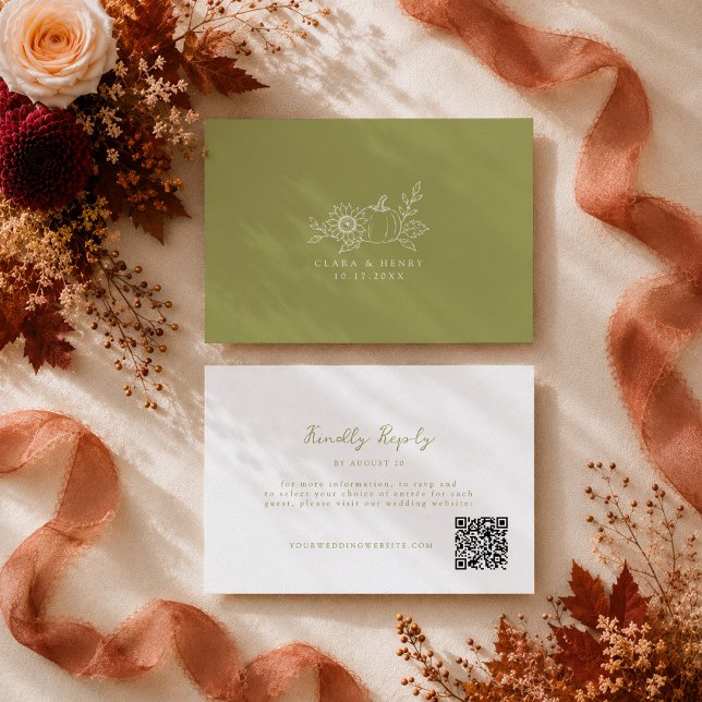 Olive Green Pumpkin Sunflower Fall Online RSVP Enclosure Card (Creator Uploaded)