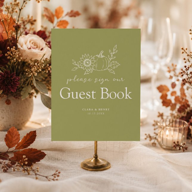 Olive Green Pumpkin Sunflower Guest Book Sign (Creator Uploaded)
