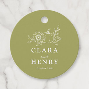 Olive Green Pumpkin Sunflower Wedding Thank You Favor Tags