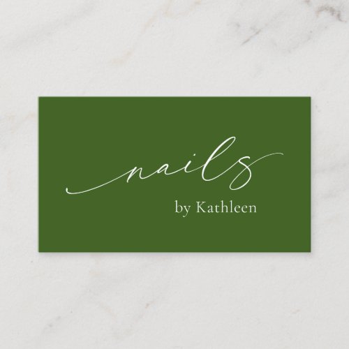 Olive Green QR Code Elegant Nail Salon Modern Business Card