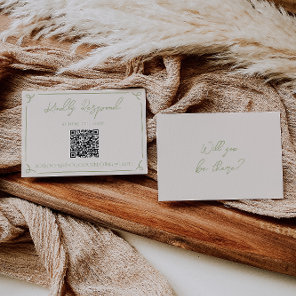 Olive Green QR Code Hand Written Drawn Wedding RSVP Card