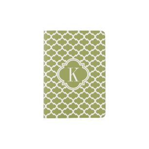 Olive Green Quatrefoil Monogram Passport Holder
