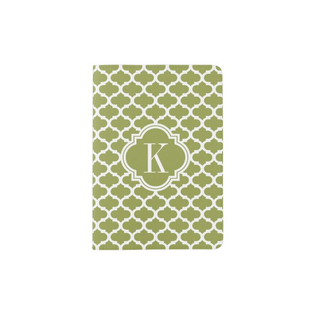 Olive Green Quatrefoil Monogram Passport Holder (Front)