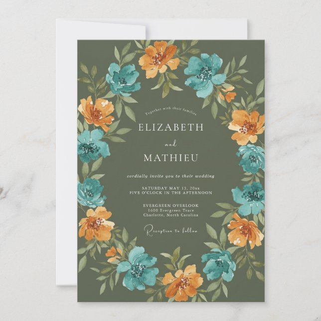 Olive Green Radiant Autumnal Wedding Invitation (Front)