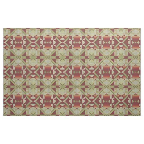 Olive Green Red Orange Ochre Brown Ethnic Look Fabric