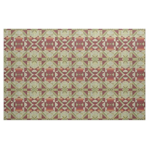 Olive Green Red Orange Ochre Brown Ethnic Look Fabric