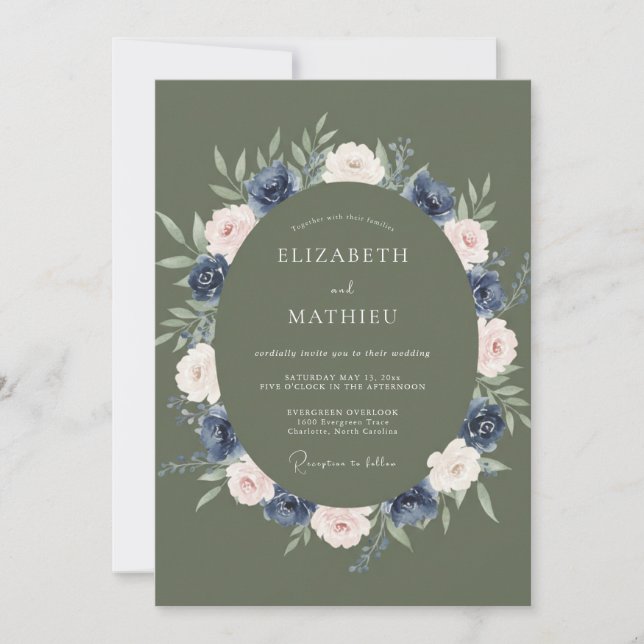 Olive Green Refined Winter Wedding Invitation (Front)