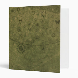 Olive Green Retro Flowers and Butterflies Abstract 3 Ring Binder
