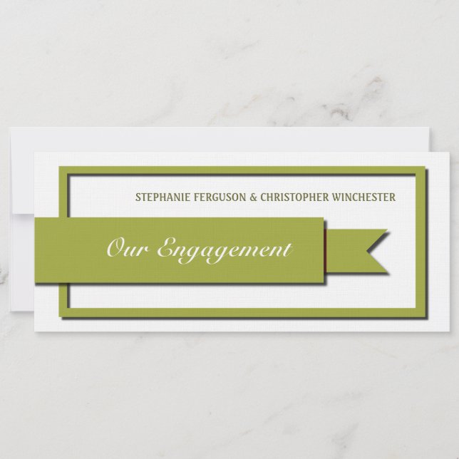 Olive Green Ribbon Engagement Invitation (Front)