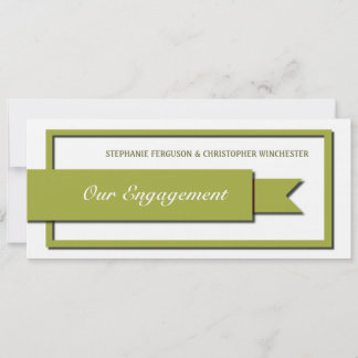 Olive Green Ribbon Engagement Invitation