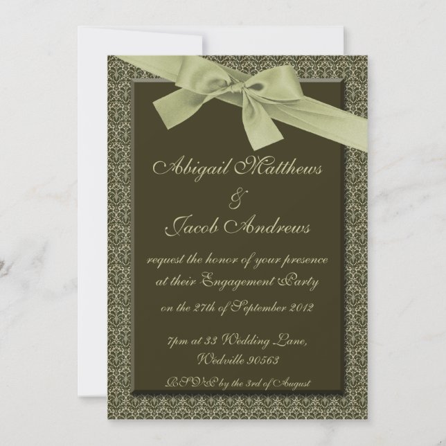 Olive Green Ribbon Engagement Party Invitation (Front)