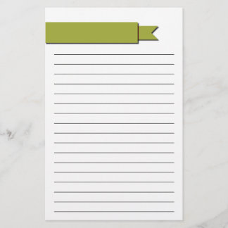 Olive Green Ribbon Lined Stationery