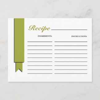 Olive Green Ribbon Recipe Card